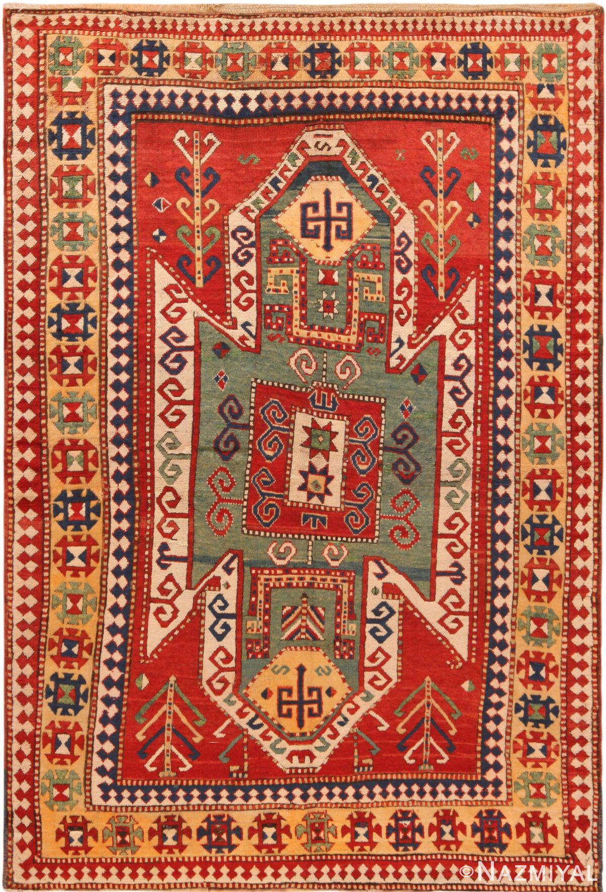 Impressive Antique Caucasian Kazak Sevan Rug 71155 by Nazmiyal Antique Rugs