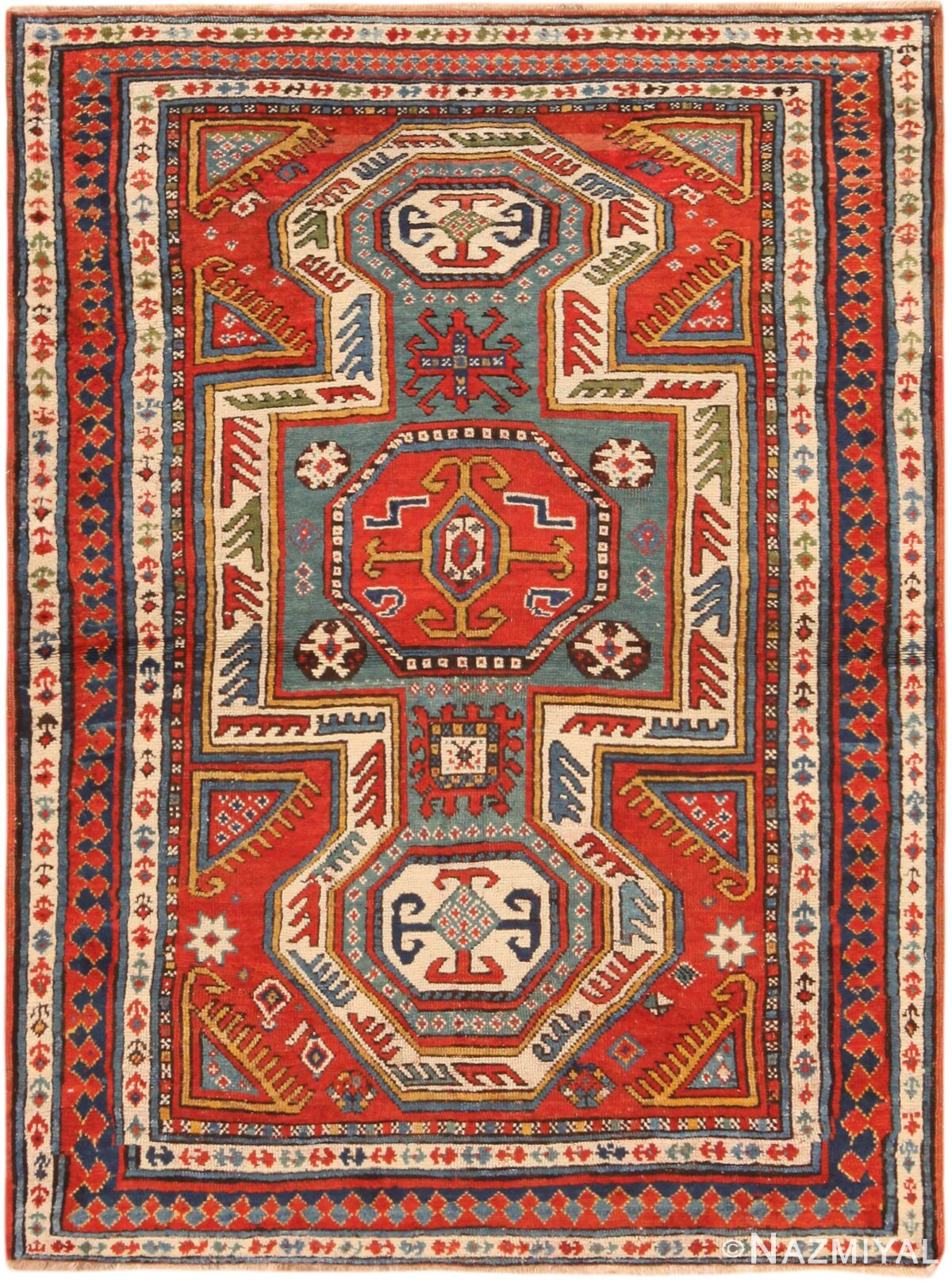 Majestic Antique Caucasian Kazak Sevan Rug 71180 by Nazmiyal Antique Rugs