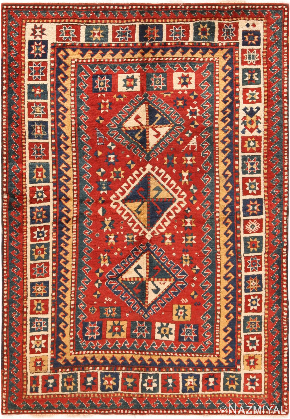 Striking Antique Caucasian Borchalou Kazak Rug 71156 by Nazmiyal Antique Rugs