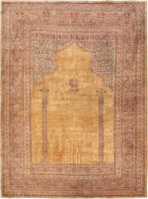 Silk Vintage Turkish Hereke Prayer Rug 70958 by Nazmiyal Antique Rugs