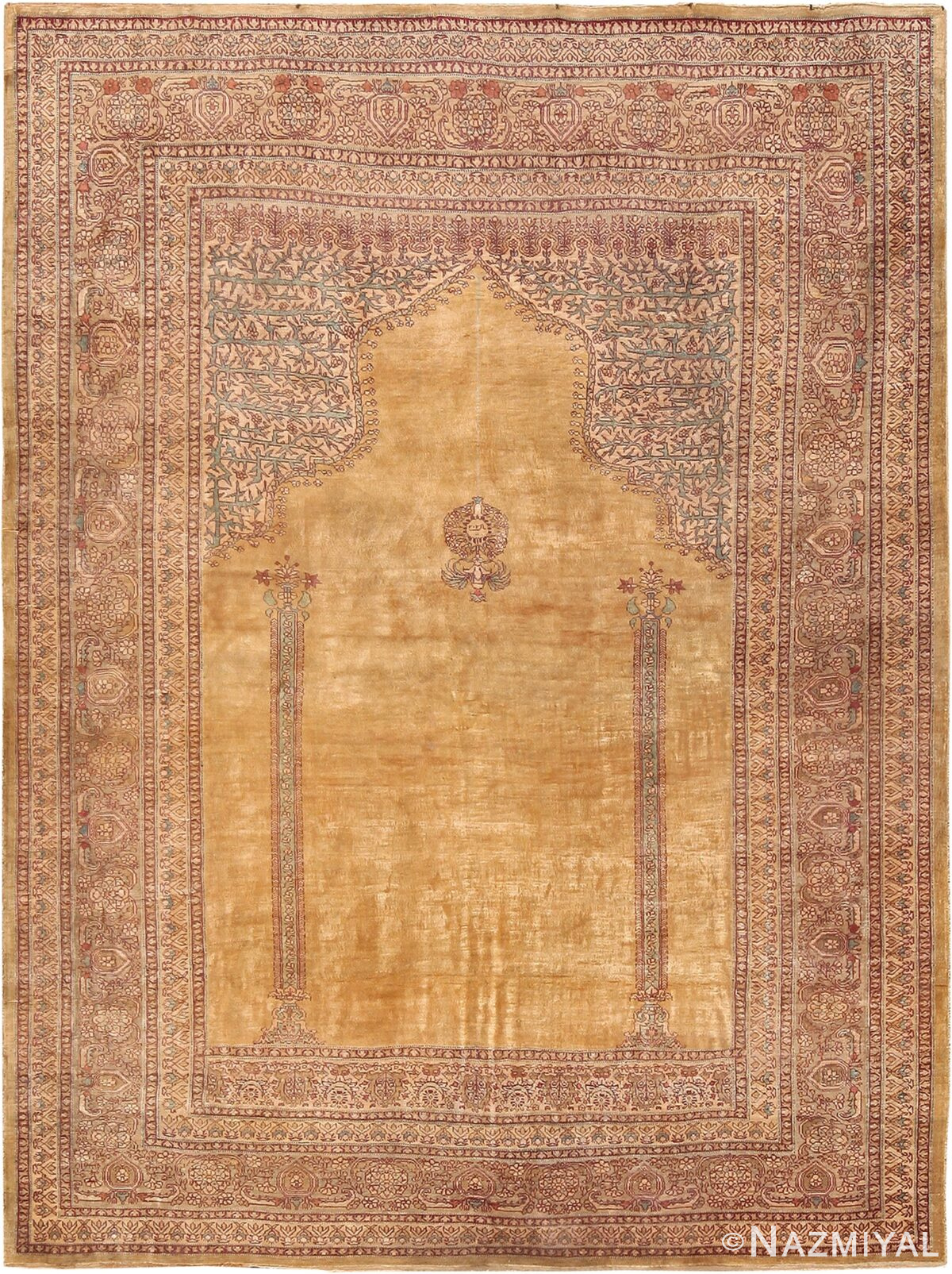 Silk Vintage Turkish Hereke Prayer Rug 70958 by Nazmiyal Antique Rugs