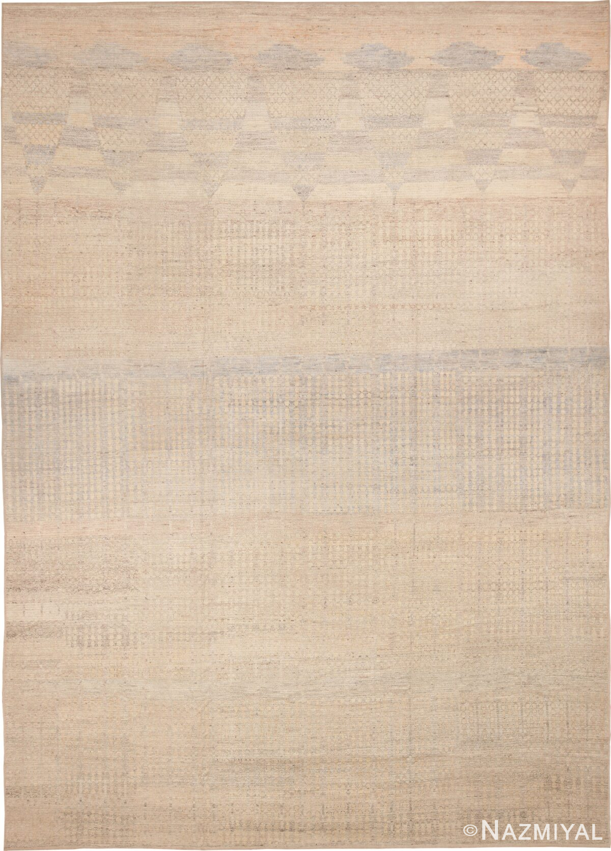 Cream Color Oversized Modern Distressed Decorative Rug 60945 by Nazmiyal Antique Rugs