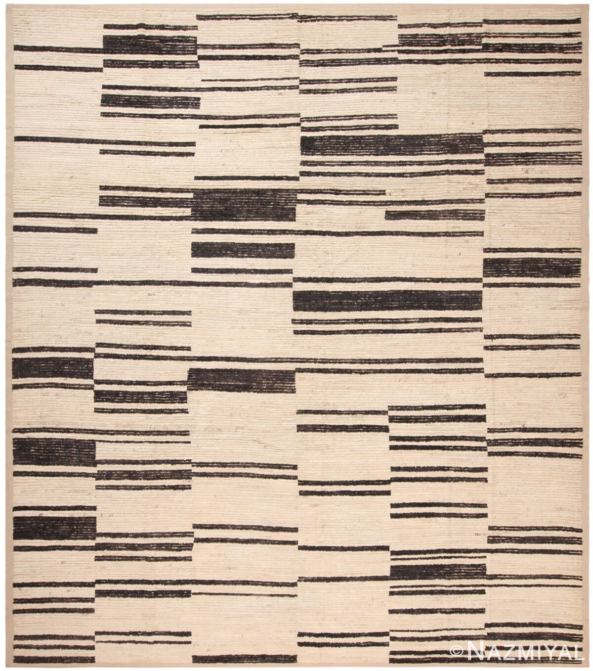 Ivory Background Modern Distressed Rug 60943 by Nazmiyal Antique Rugs