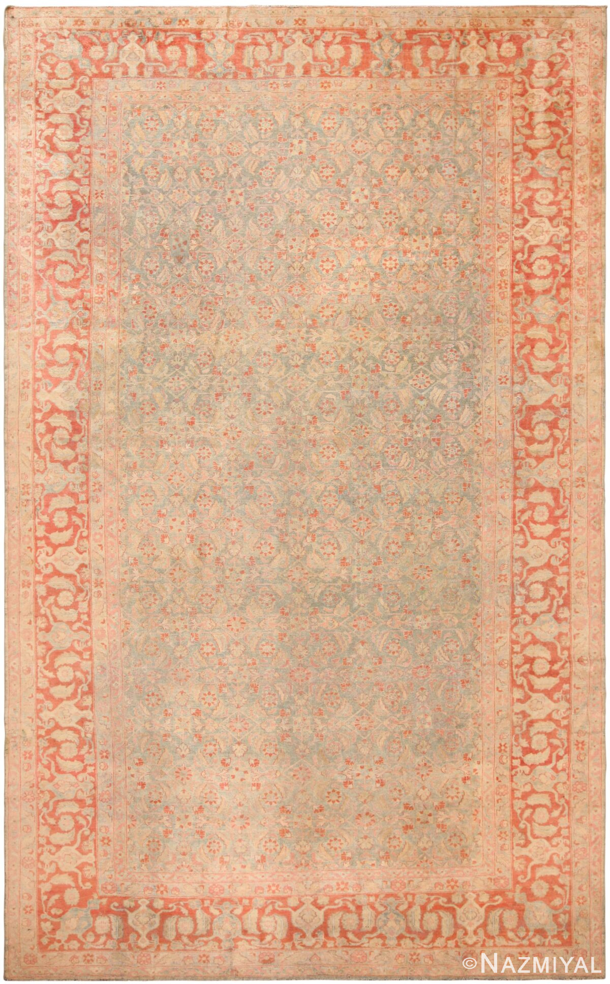 Large Blue Green Background Antique Persian Malayer Rug 71339 by Nazmiyal Antique Rugs