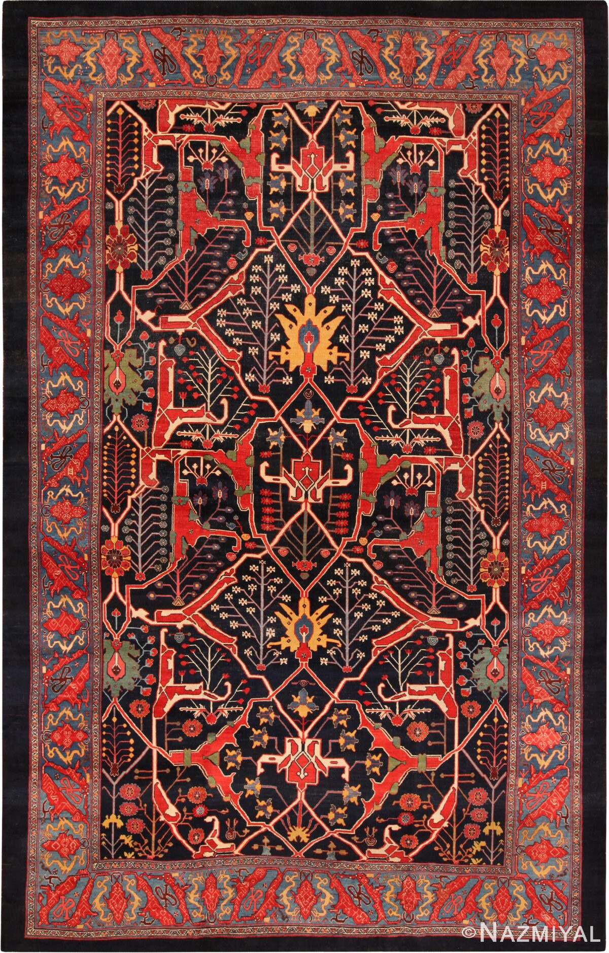 Large Antique Persian Garous Bidjar Blue Background Rug 71343 by Nazmiyal Antique Rugs