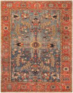 Blue Background Antique Persian Heriz Rug 71377 by Nazmiyal Antique Rugs