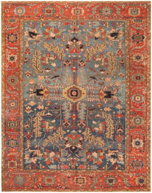 Blue Background Antique Persian Heriz Rug 71377 by Nazmiyal Antique Rugs