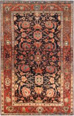 Blue Background Antique Persian Sarouk Farahan Rug 71307 by Nazmiyal Antique Rugs