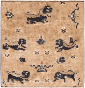 Square Antique Chinese Dragon Design Rug 43138 by Nazmiyal Antique Rugs