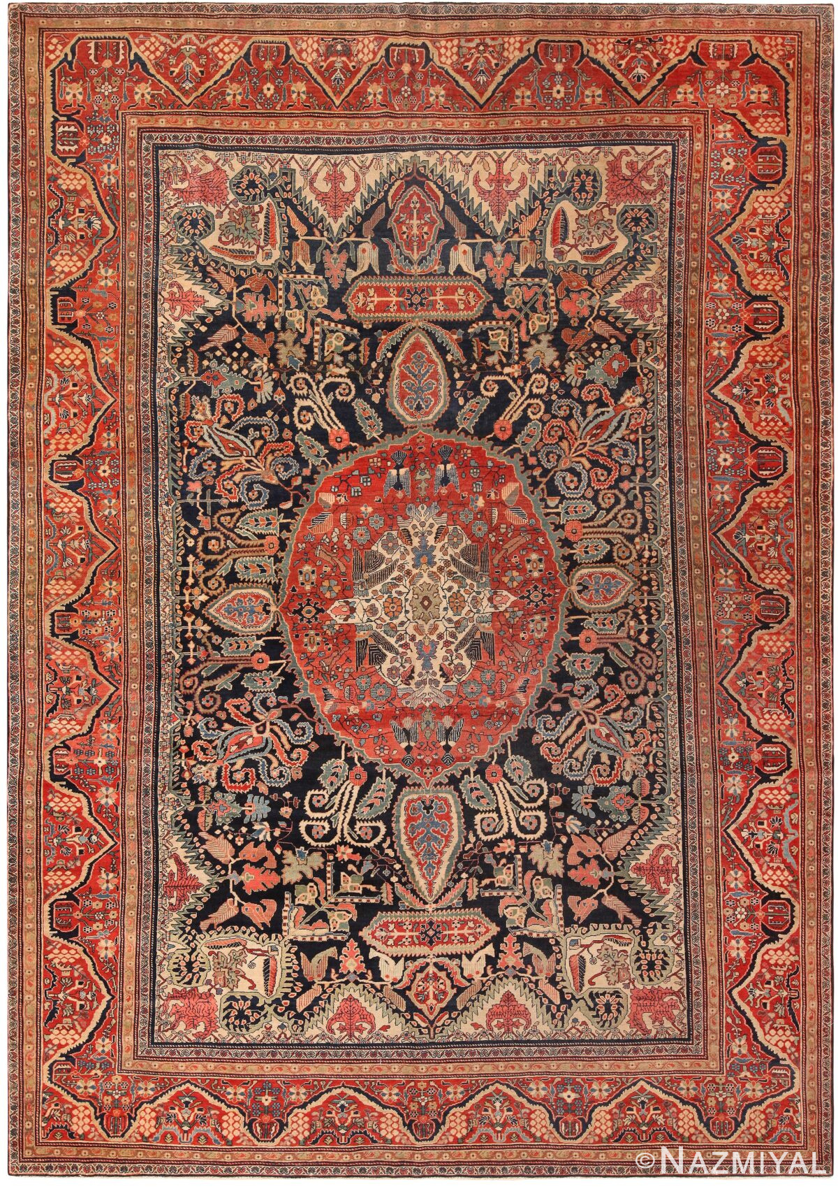 Antique Persian Sarouk Farahan Area Rug 71378 by Nazmiyal Antique Rugs