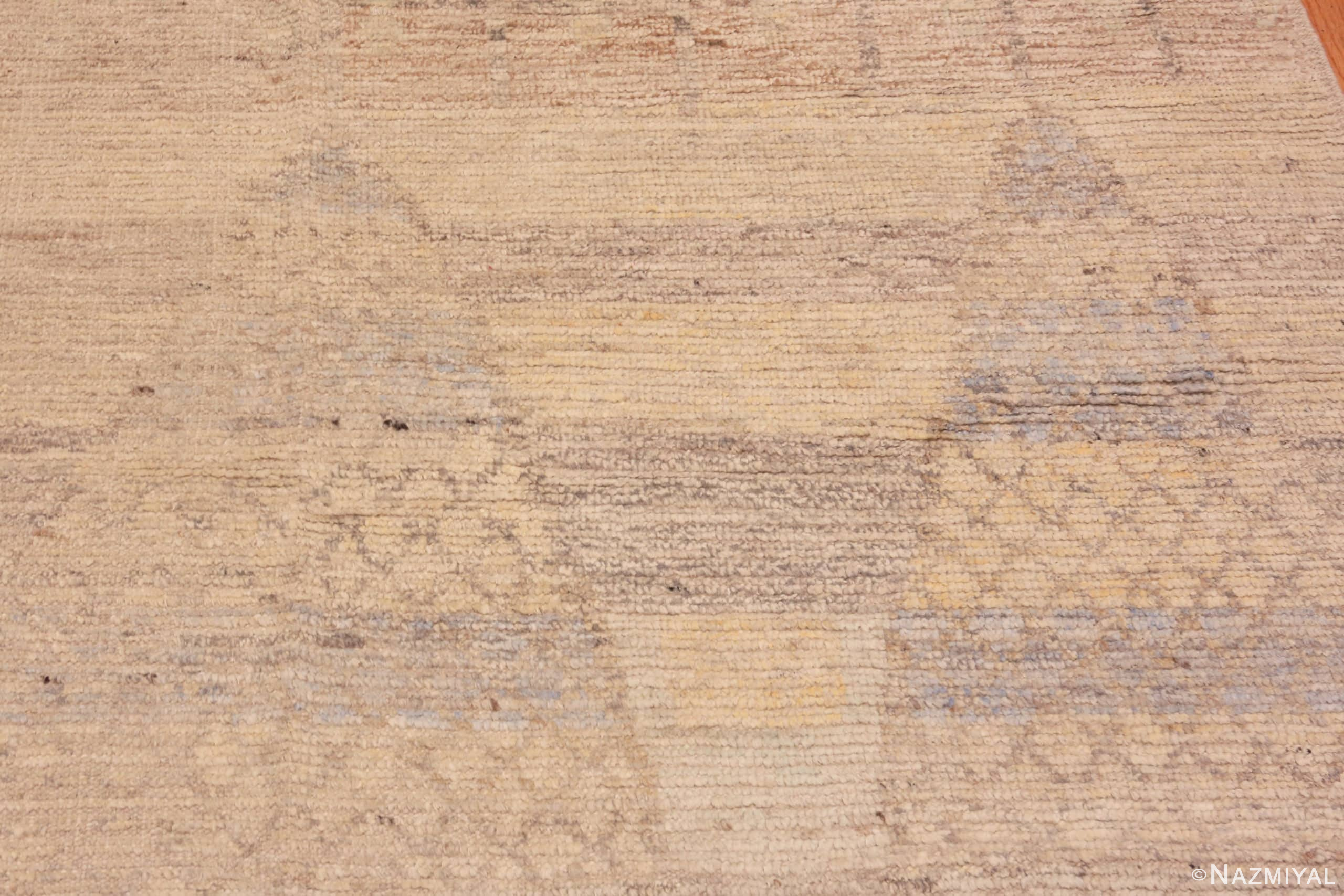 Close Up Of Cream Color Oversized Modern Distressed Decorative Rug 60945 by Nazmiyal Antique Rugs