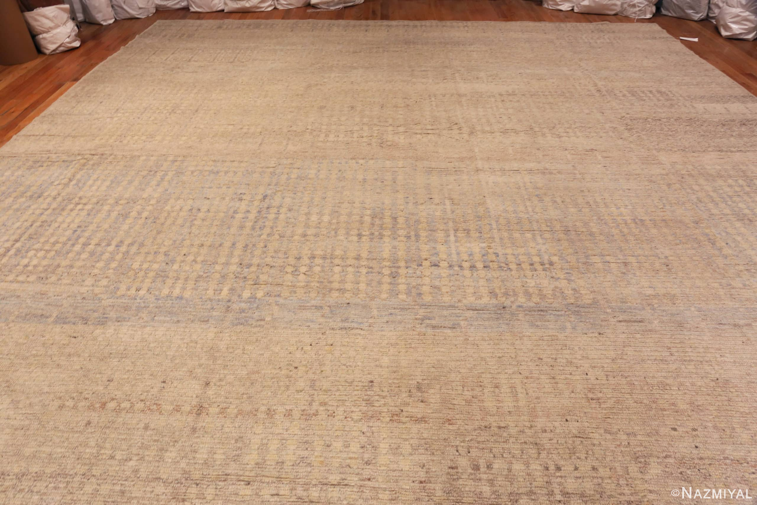 Detailed Of Cream Color Oversized Modern Distressed Decorative Rug 60945 by Nazmiyal Antique Rugs