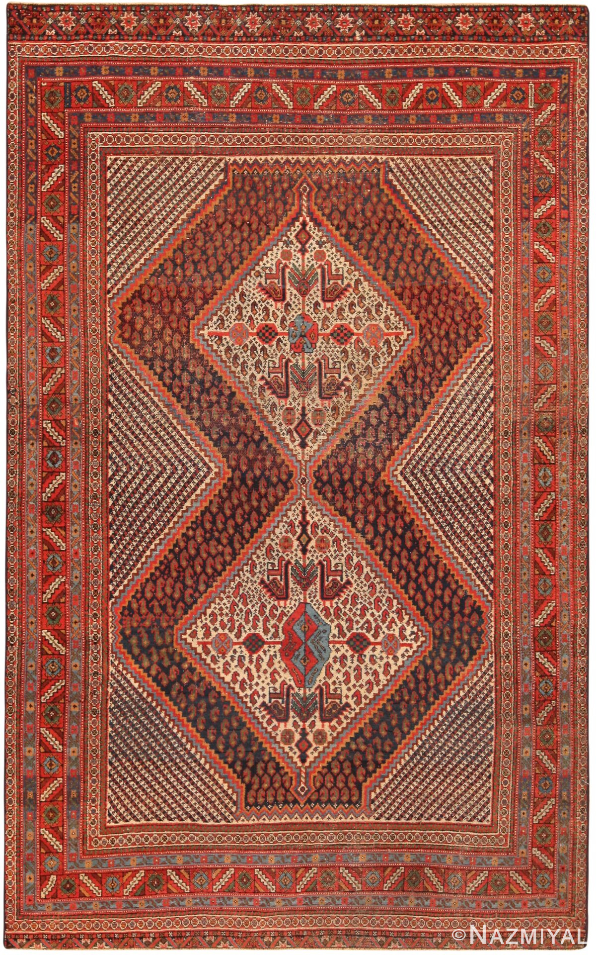 Geometric Antique Persian Qashqai Rug 71381 by Nazmiyal Antique Rugs