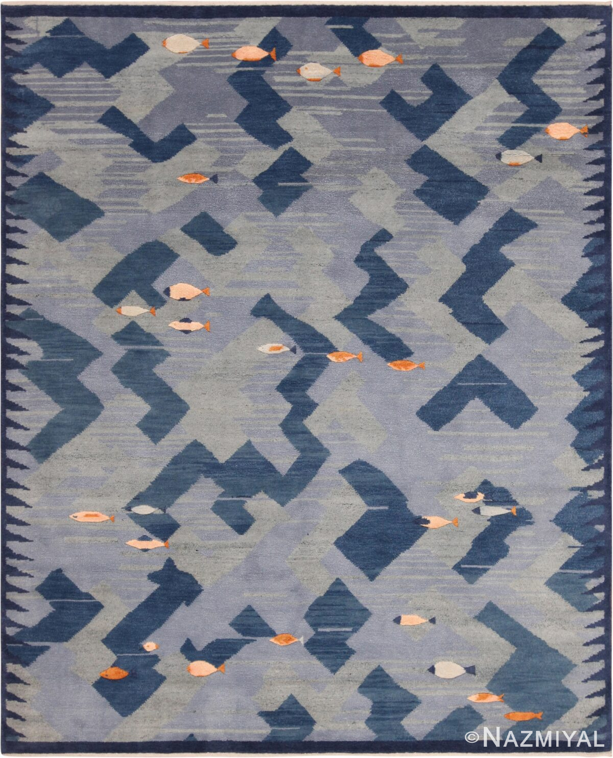 Fish Design Modern Swedish Inspired Rug 60991 by Nazmiyal Antique Rugs