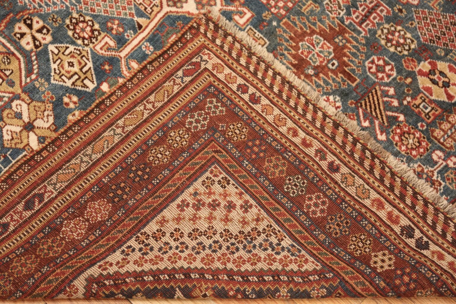 Blue Tribal Antique Persian Qashqai Rug 71457 Nazmiyal Antique Rugs