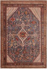 Blue Background Antique Persian Qashqai Rug 71457 by Nazmiyal Antique Rugs