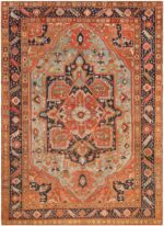 Light Blue Background Antique Persian Serapi Rug 71469 by Nazmiyal Antique Rugs