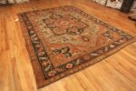 Side Of Light Blue Background Antique Persian Serapi Rug 71469 by Nazmiyal Antique Rugs