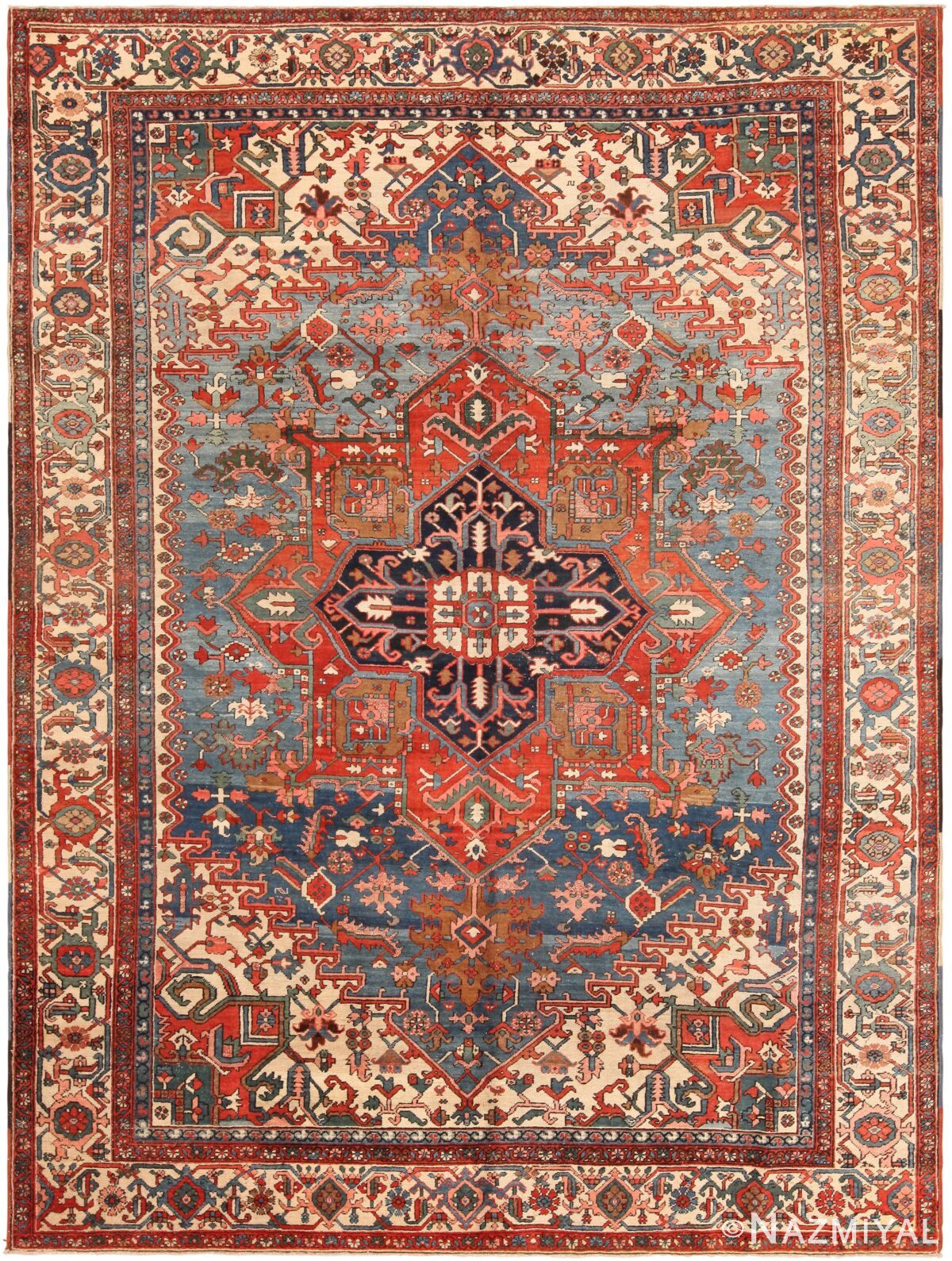 Antique Persian Heriz Area Rug 71472 by Nazmiyal Antique Rugs