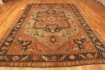 Whole View Of Light Blue Background Antique Persian Serapi Rug 71469 by Nazmiyal Antique Rugs