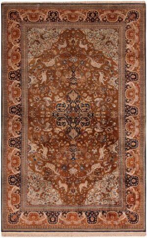 Animal Design Vintage Persian Silk Qum Rug 71522 by Nazmiyal Antique Rugs