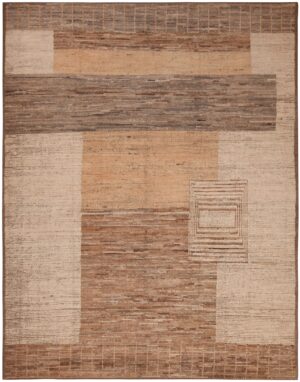 Geometric Brown Tones Modern Moroccan Rug 61002 by Nazmiyal Antique Rugs