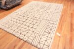 Side Of Decorative Ivory Brown Modern Swedish Inspired Pile Rug 60908 by Nazmiyal Antique Rugs