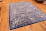 Side Of Shiny Blue Silk And Wool Modern Swedish Style Geometric Rug 60903 by Nazmiyal Antique Rugs