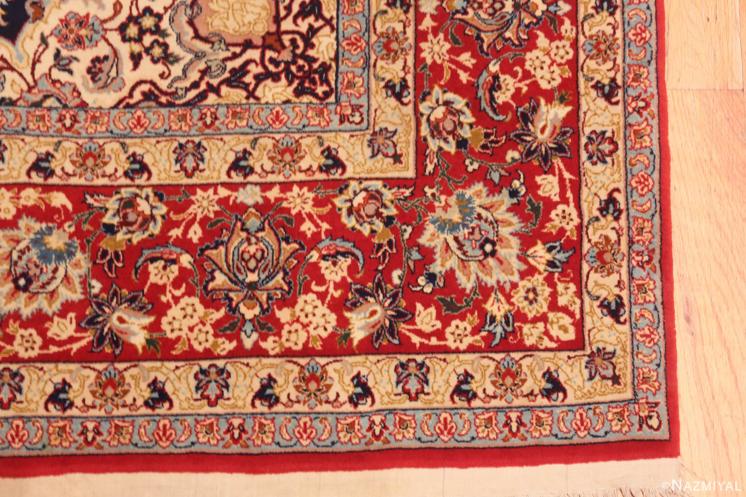 Corner Of Impressive Vintage Persian Floral Isfahan Rug 71205 by Nazmiyal Antique Rugs
