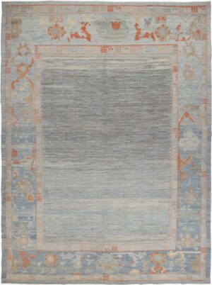 Light Blue Grey Open Field Modern Oushak Rug 60473 by Nazmiyal Antique Rugs