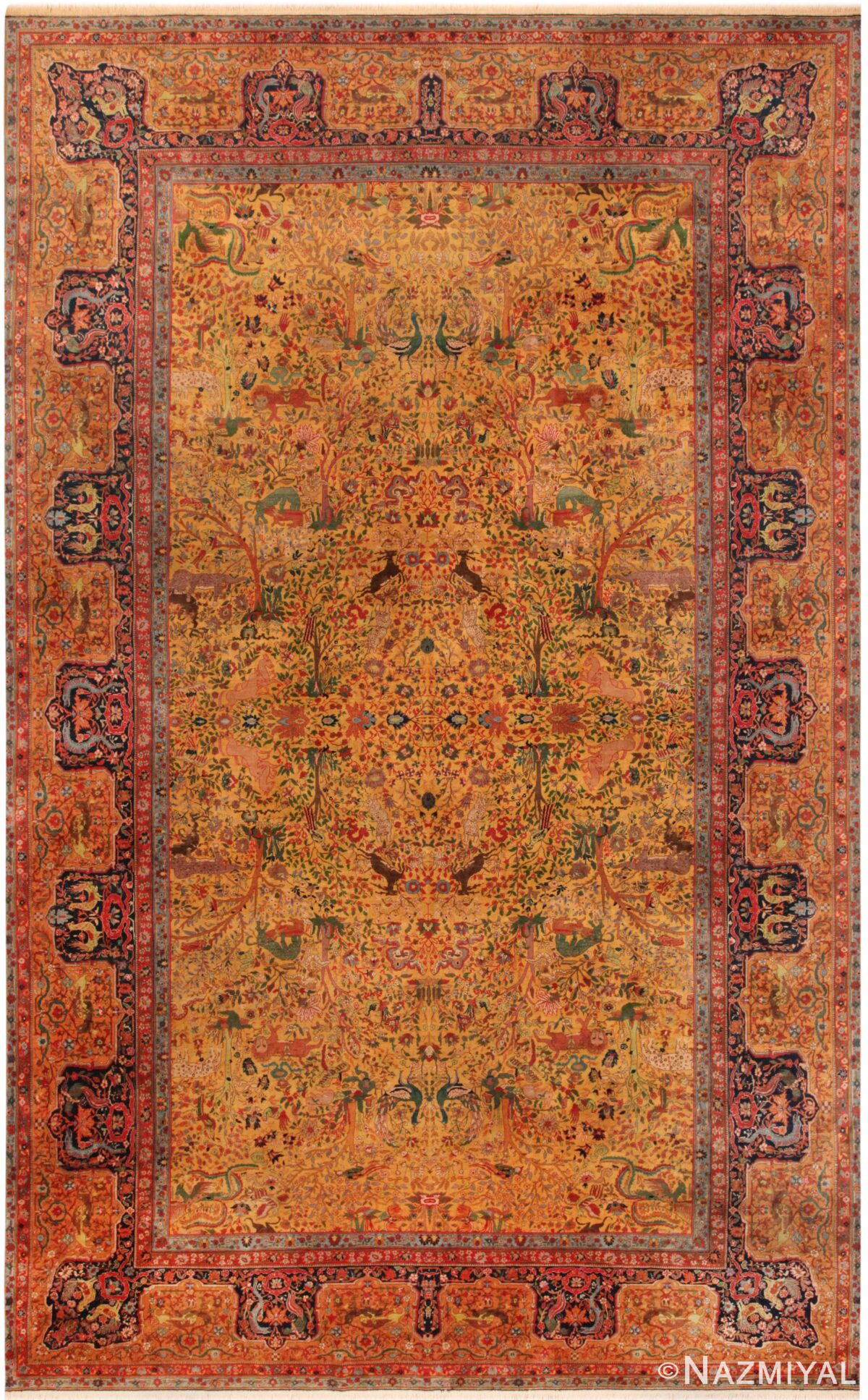Animal Design Large Antique Indian Agra Rug 71575 by Nazmiyal Antique Rugs