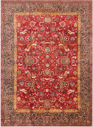 Animal Design Antique Persian Tabriz Area Rug 71636 by Nazmiyal Antique Rugs