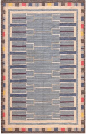 Geometric Vintage Scandinavian Swedish Kilim Rug 71666 by Nazmiyal Antique Rugs