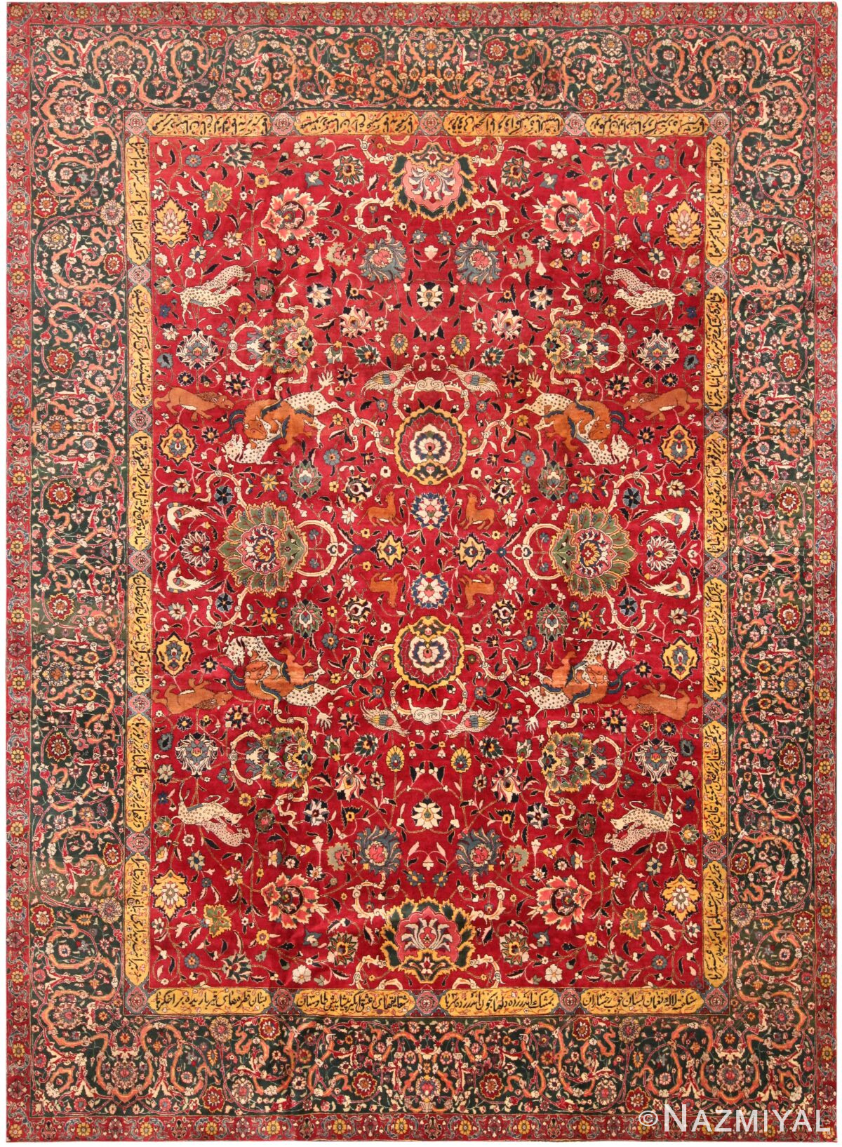 Animal Design Antique Persian Tabriz Area Rug 71636 by Nazmiyal Antique Rugs