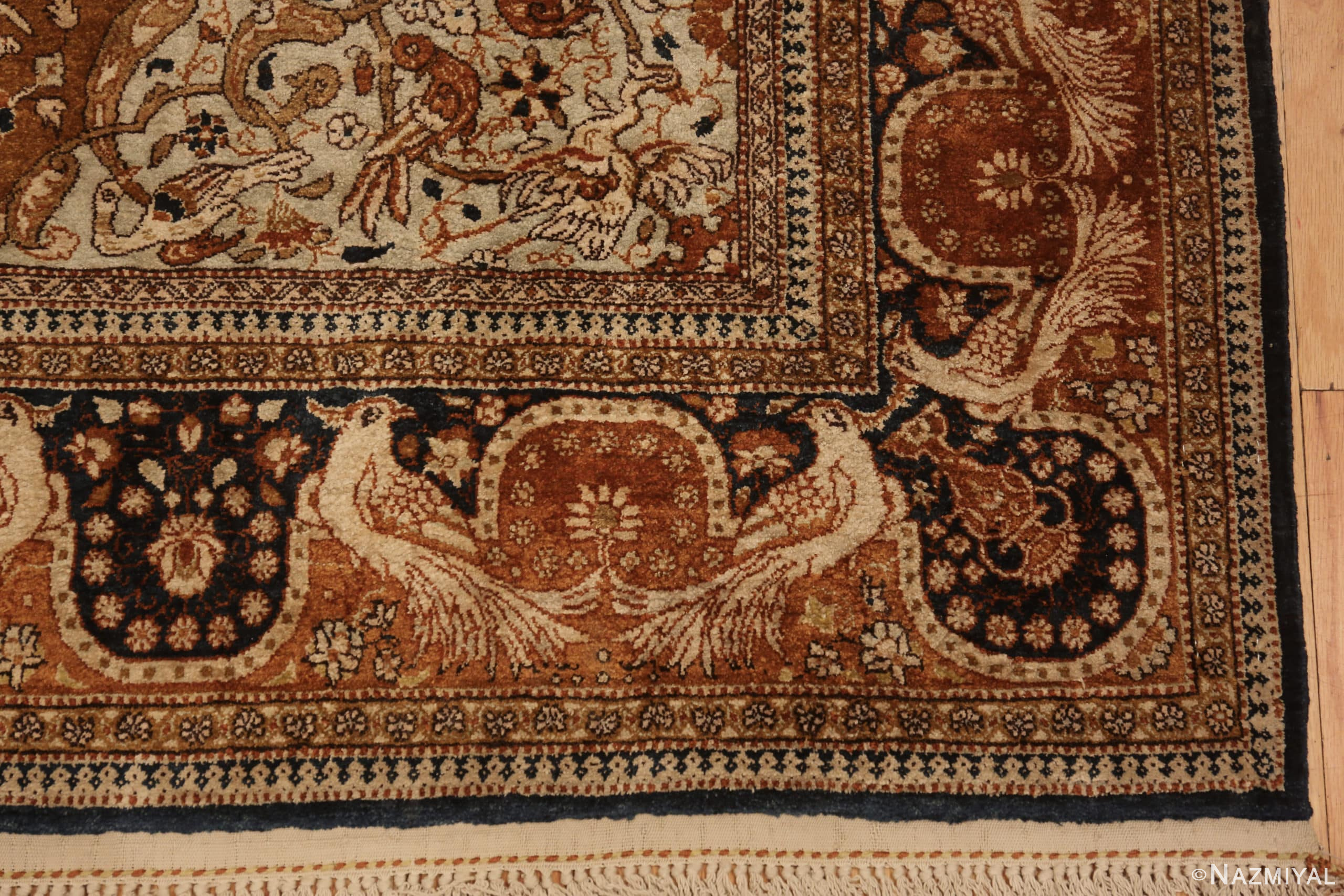 Corner Of Animal Design Vintage Silk Qum Rug 71522 by Nazmiyal Antique Rugs