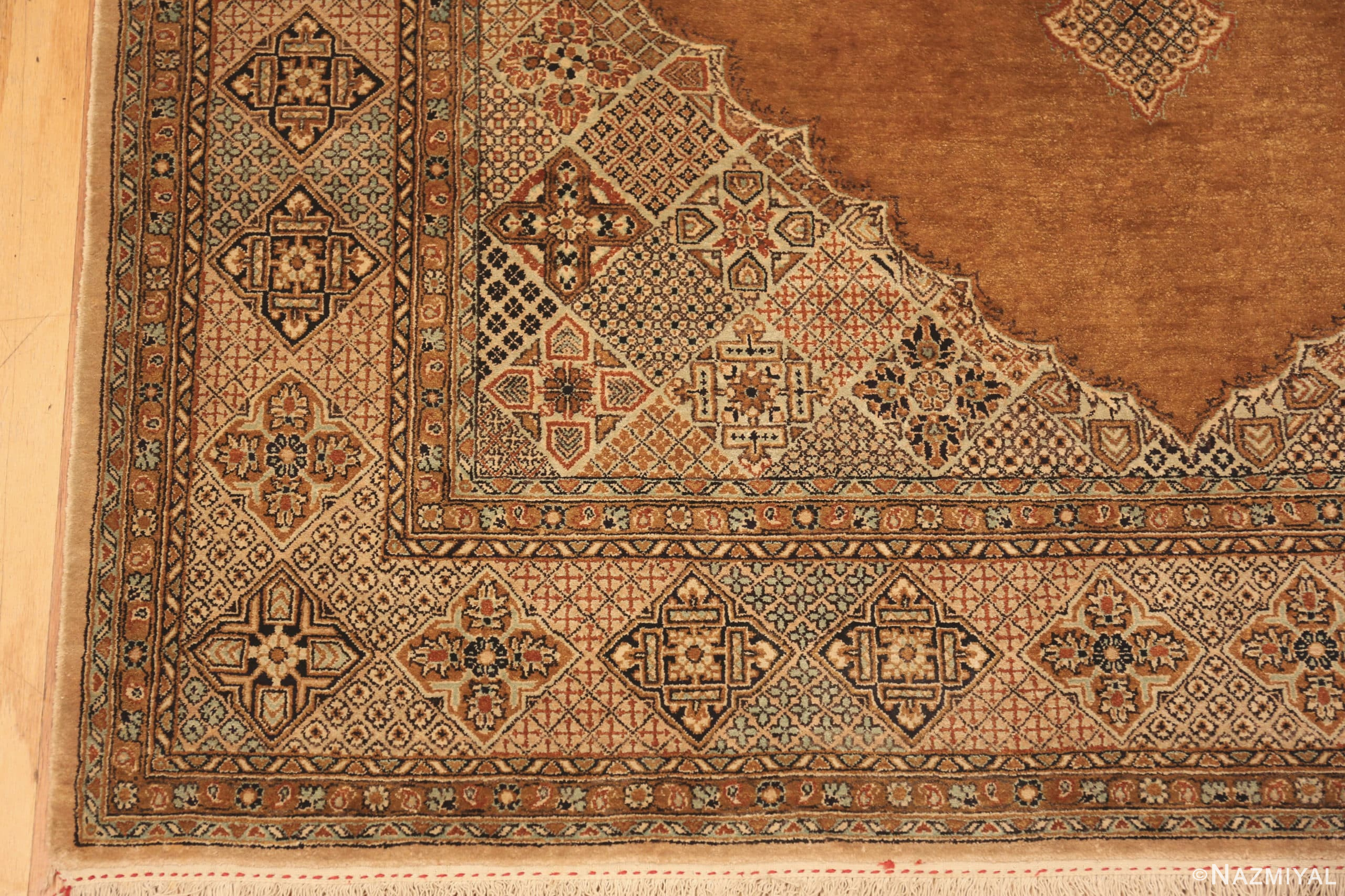 Corner Of Vintage Persian Qum Silk Rug 71523 by Nazmiyal Antique Rugs