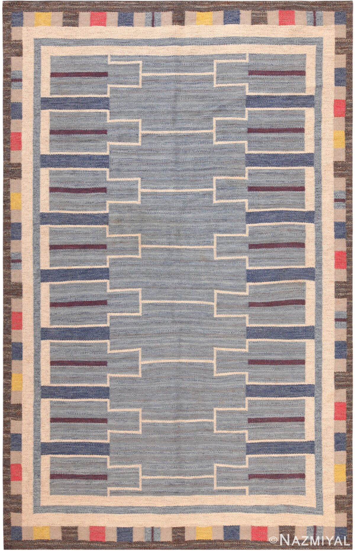 Geometric Vintage Scandinavian Swedish Kilim Rug 71666 by Nazmiyal Antique Rugs