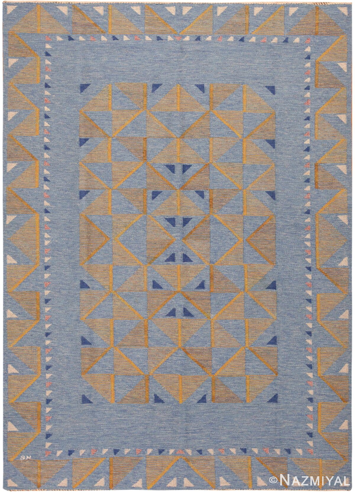 Geometric Vintage Scandinavian Swedish Kilim Rug Signed Svea Noren 71668 by Nazmiyal Antique Rugs