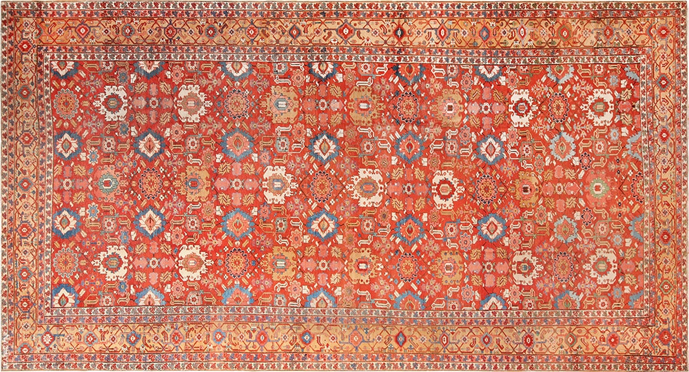 All Over Design Beautiful Red Oversized Antique Persian Heriz Serapi Rug All Over Design Beautiful Red Oversized Antique Persian Heriz Serapi Rug by Nazmiyal Antique Rugs