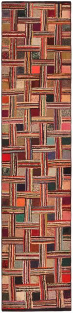 Basket Weave Design Antique American Hooked Runner Rug 71695 by Nazmiyal Antique Rugs