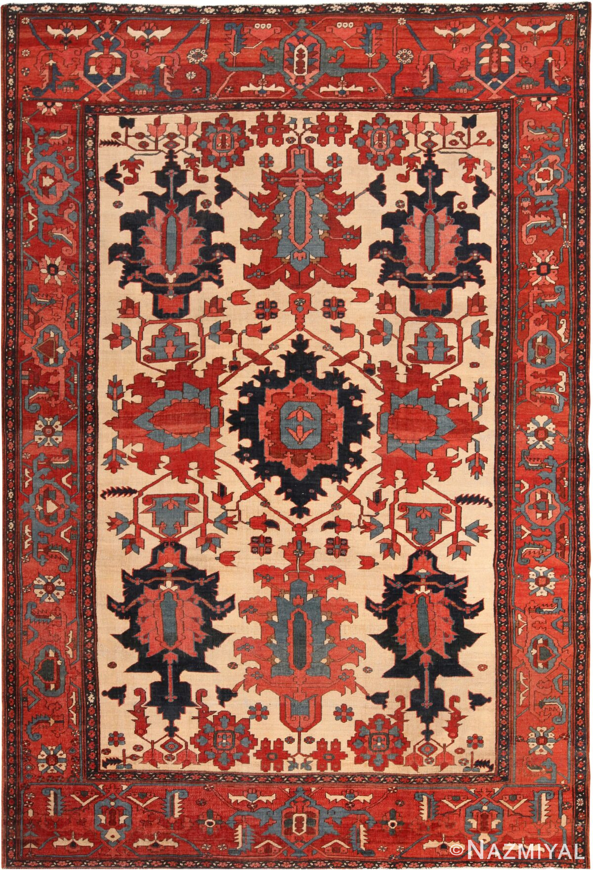 Antique Persian Heriz Area Rug 71660 by Nazmiyal Antique Rugs
