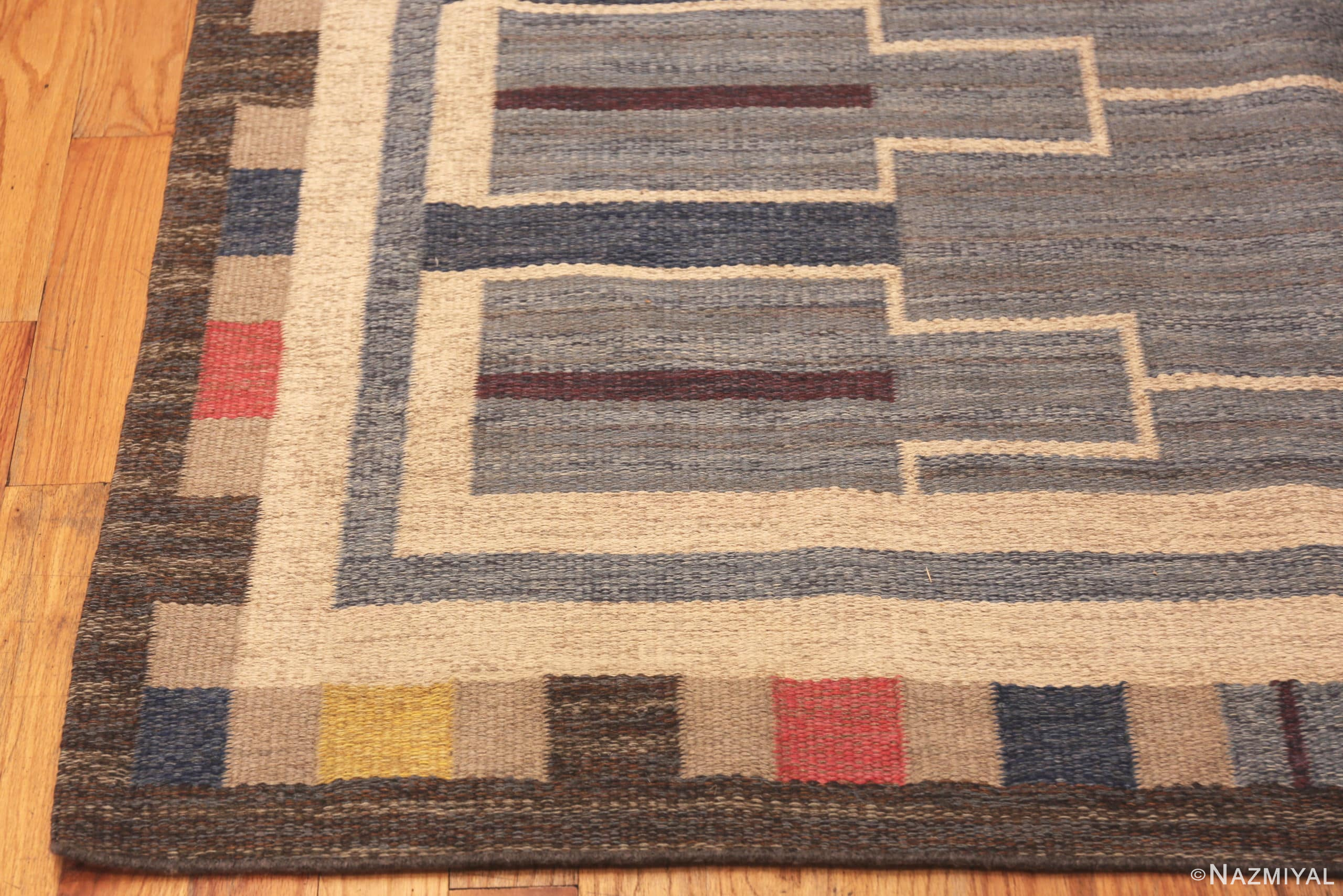 Corner Of Geometric Vintage Scandinavian Swedish Kilim Rug 71666 by Nazmiyal Antique Rug