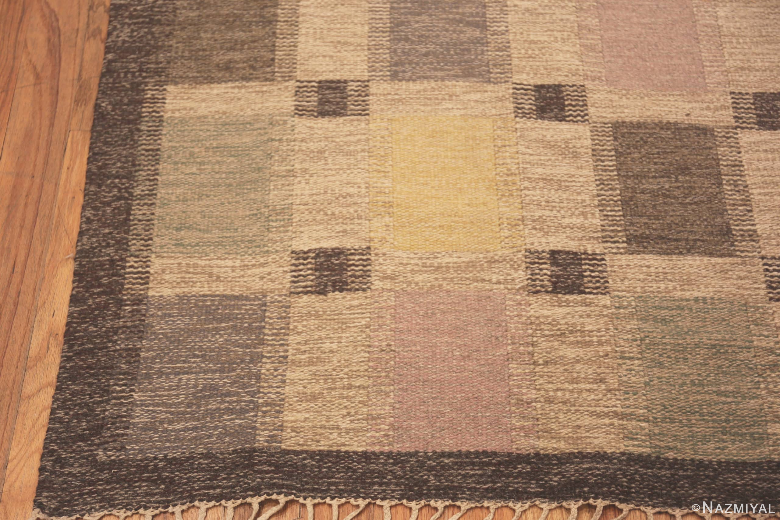 Corner Of Vintage Swedish Kilim Rug Signed Brita Grahn 71671 by Nazmiyal Antique Rug