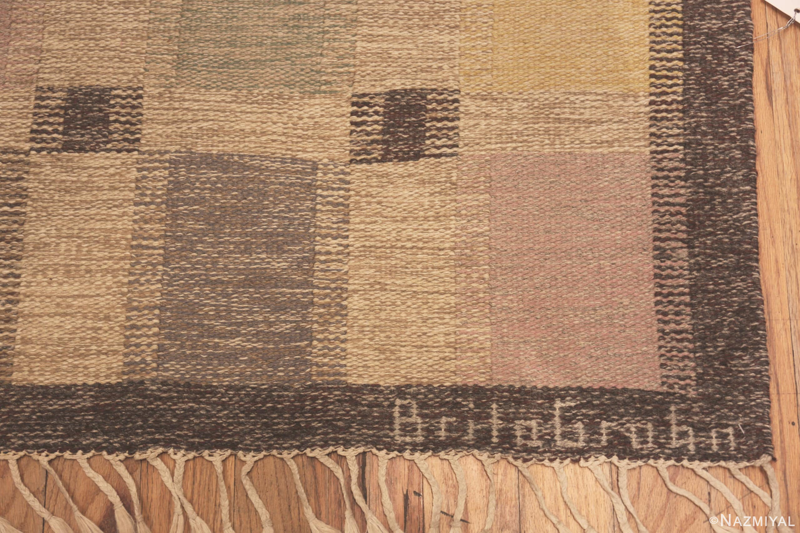Corner Of Vintage Swedish Kilim Rug Signed Brita Grahn 71671 by Nazmiyal Antique Rug
