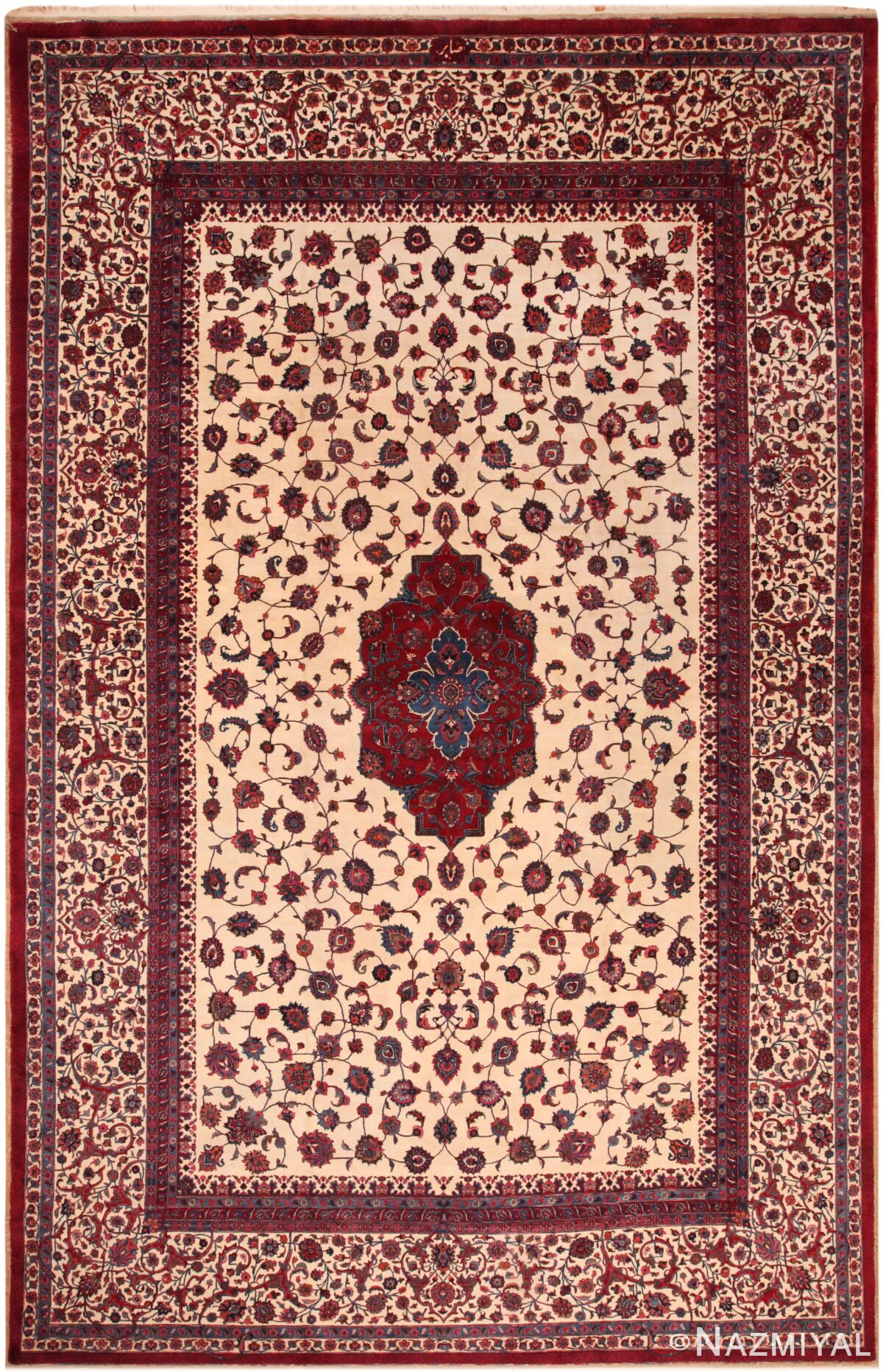 Large Vintage Persian Mashad Rug Signed "Saber" 71765 by Nazmiyal Antique Rugs