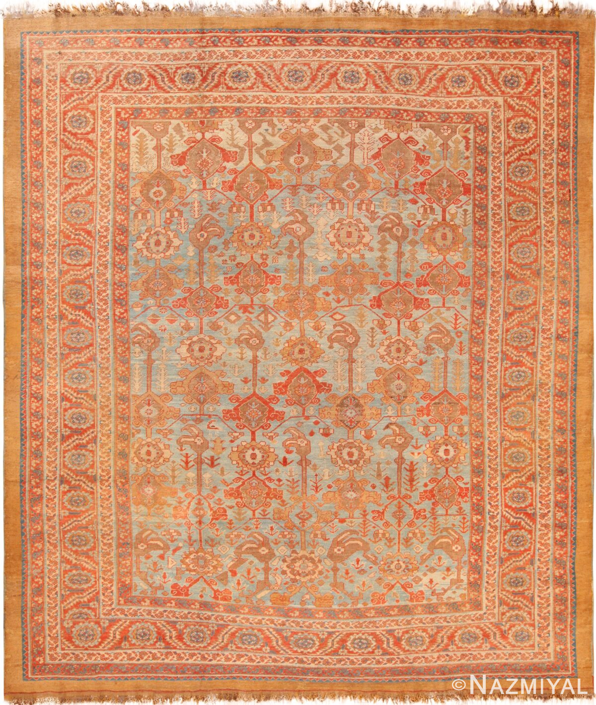 Blue Background Antique Persian Bakshaish Rug 71811 by Nazmiyal Antique Rugs