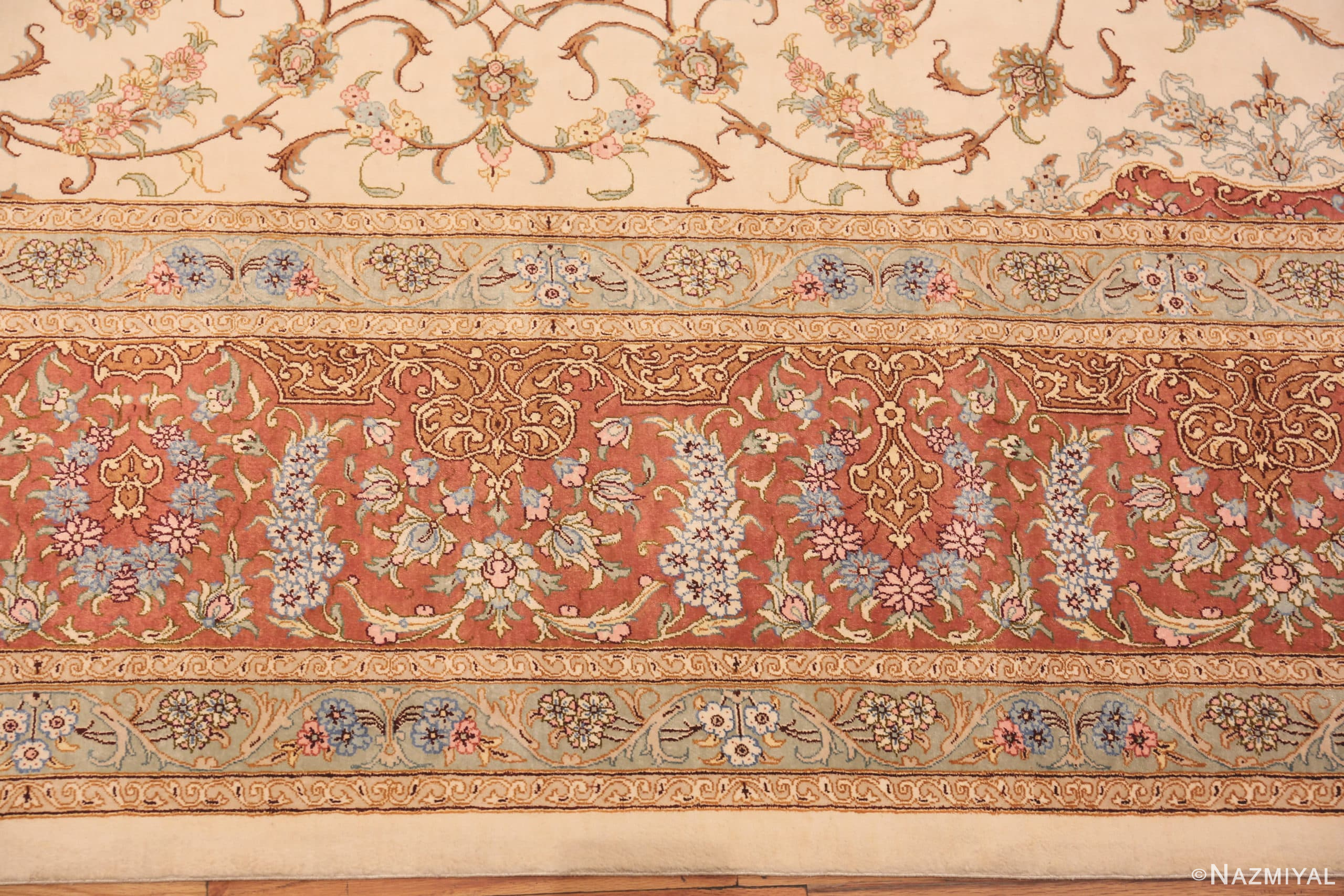 Border Of Fine Room Size Vintage Persian Silk Qum Rug 70115 by Nazmiyal Antique Rugs