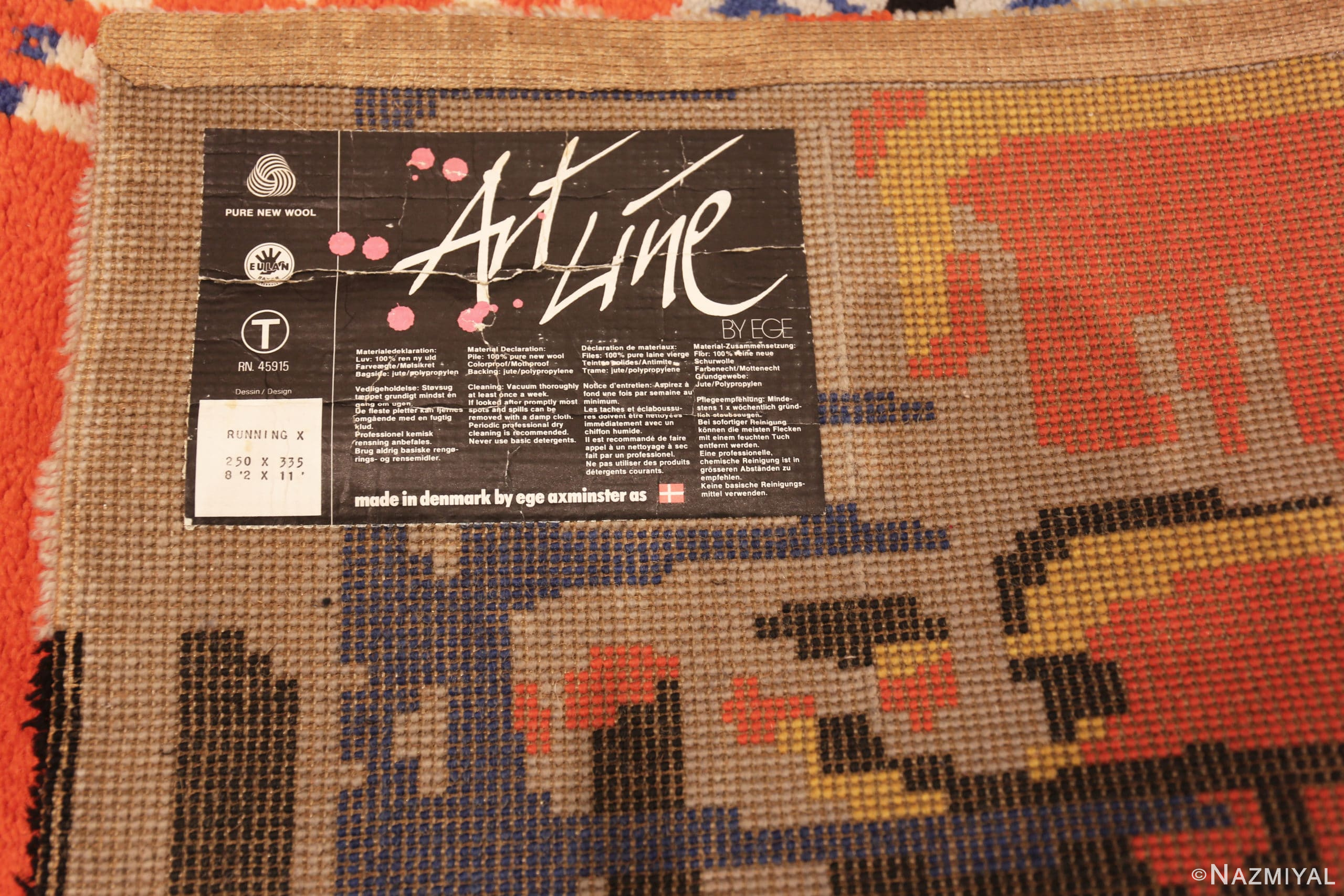Detail Of Colorful Vintage Scandinavian Ege Art Line Rug Named Running 71710 by Nazmiyal Antique Rugs