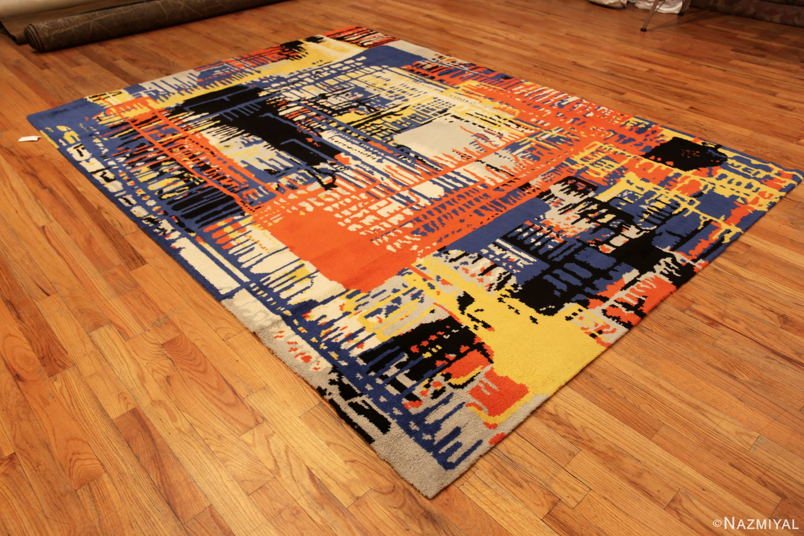 Side Of Colorful Vintage Scandinavian Ege Art Line Rug Named Running 71710 by Nazmiyal Antique Rugs