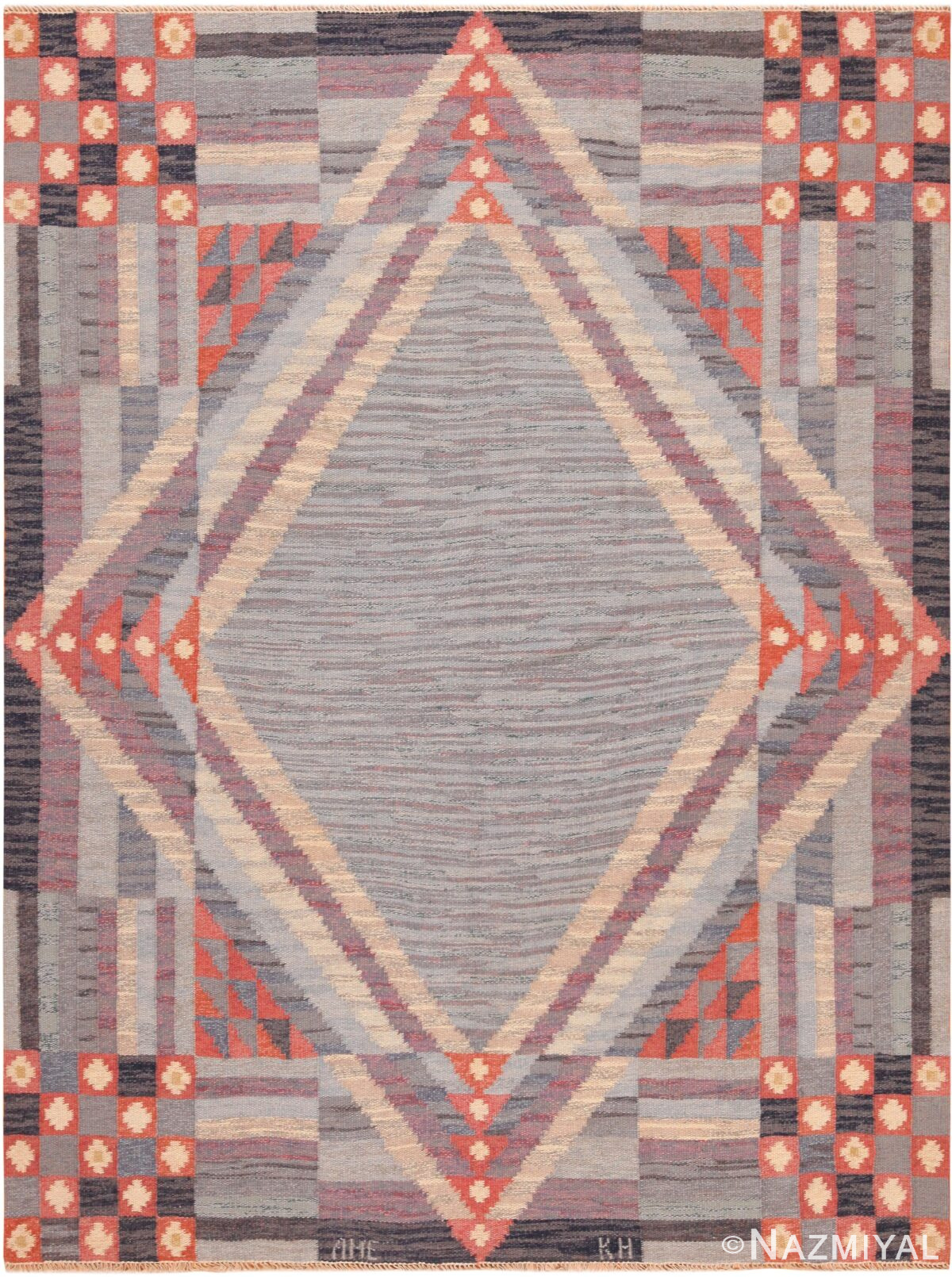 Vintage Scandinavian Anne Marie Elvis Swedish Kilim Signed Ame KH 71769 by Nazmiyal Antique Rugs